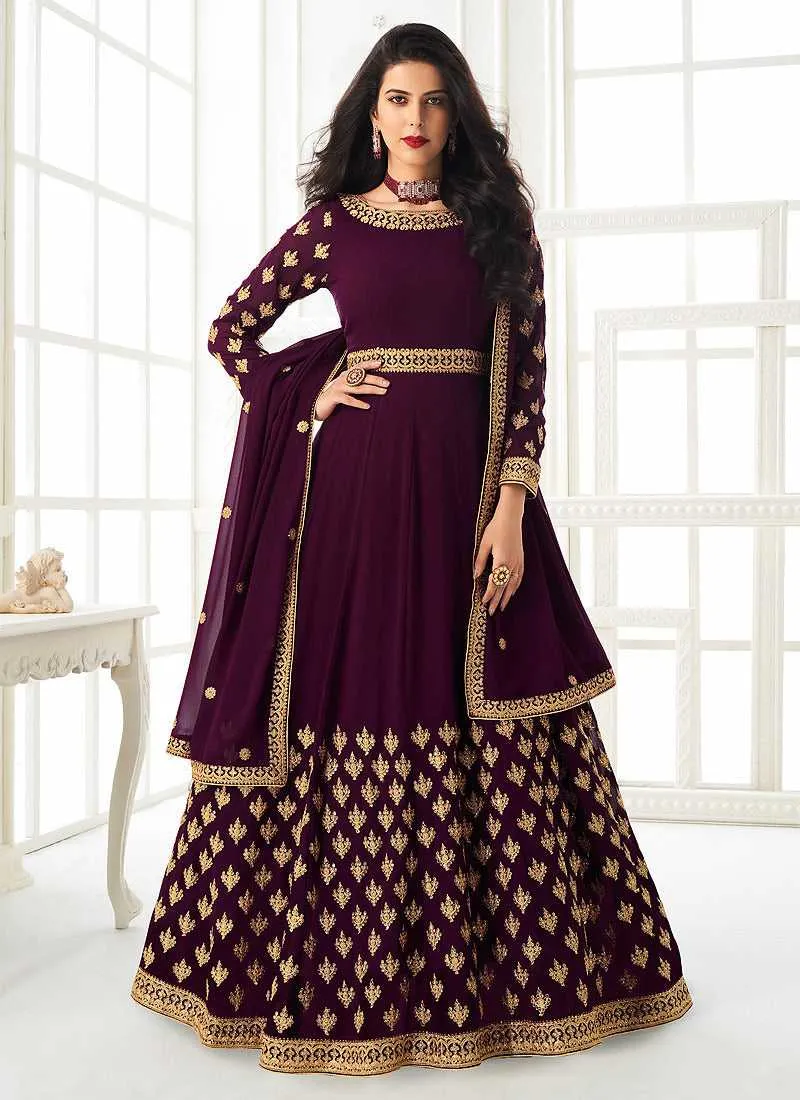 Purple Heavy Embroidered Gown Style Anarkali
