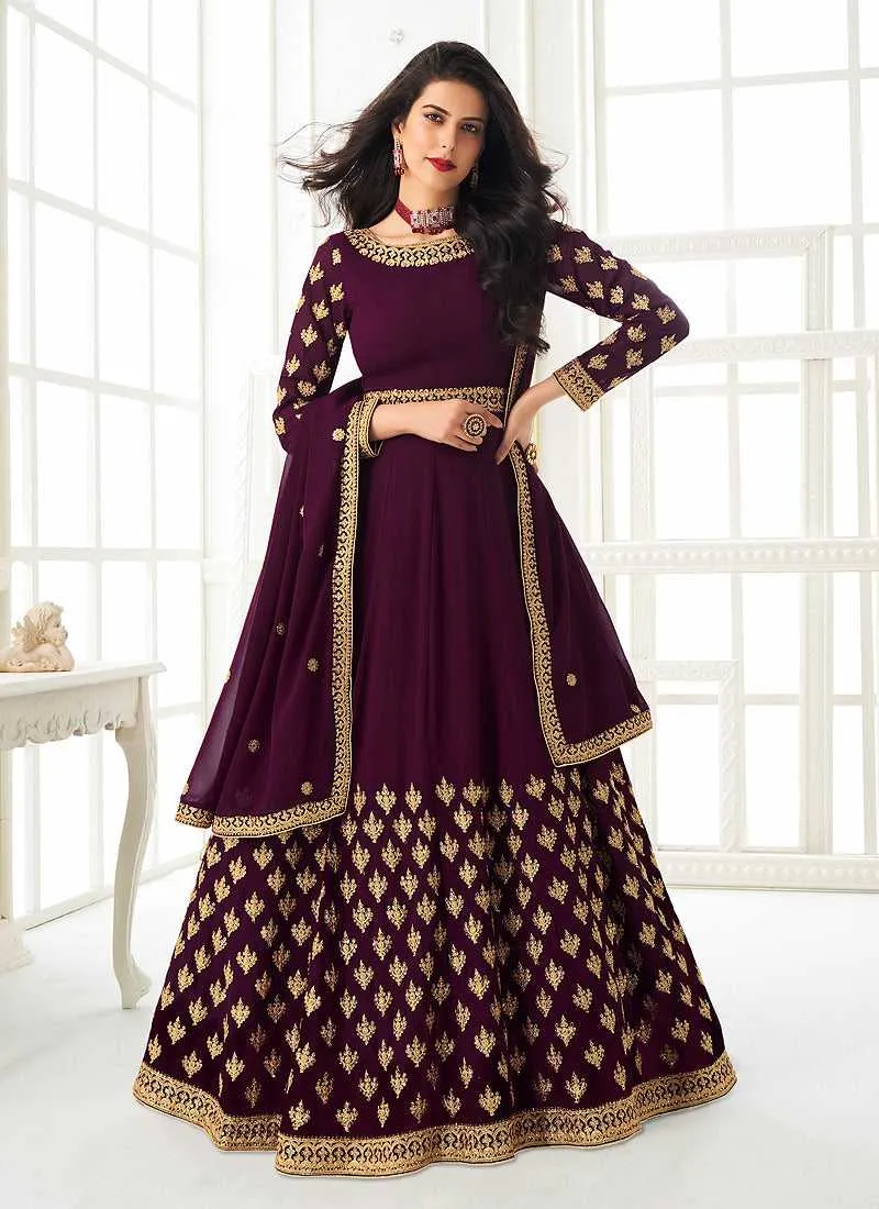 Purple Heavy Embroidered Gown Style Anarkali