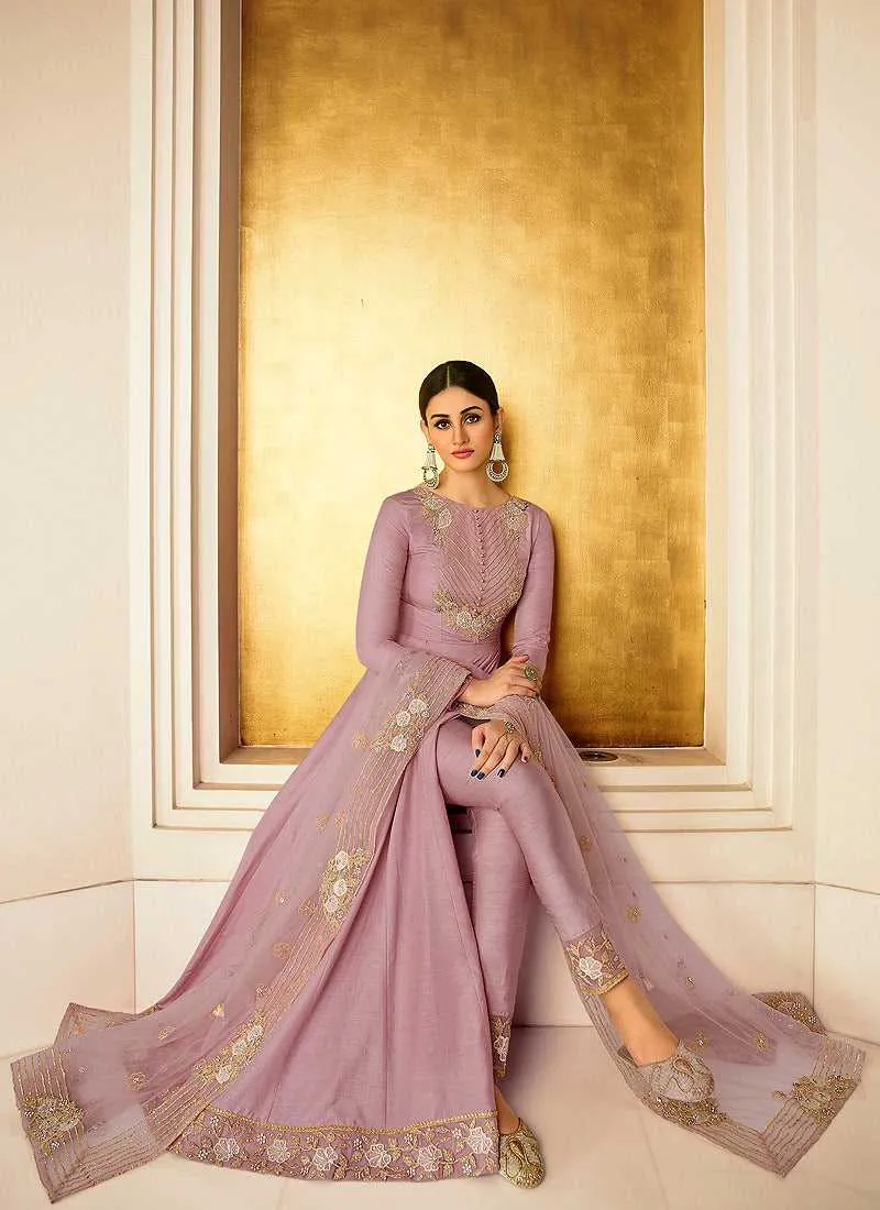 Purple Heavy Neck Embroidered Gown Style Anarkali
