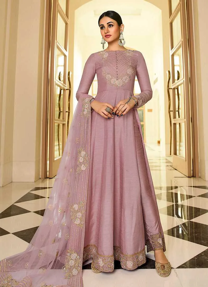 Purple Heavy Neck Embroidered Gown Style Anarkali