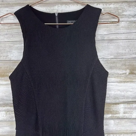RAG &amp; Bone Geneva Knit Dress Size Medium Black Textured Fit and Flare Sleeveless
