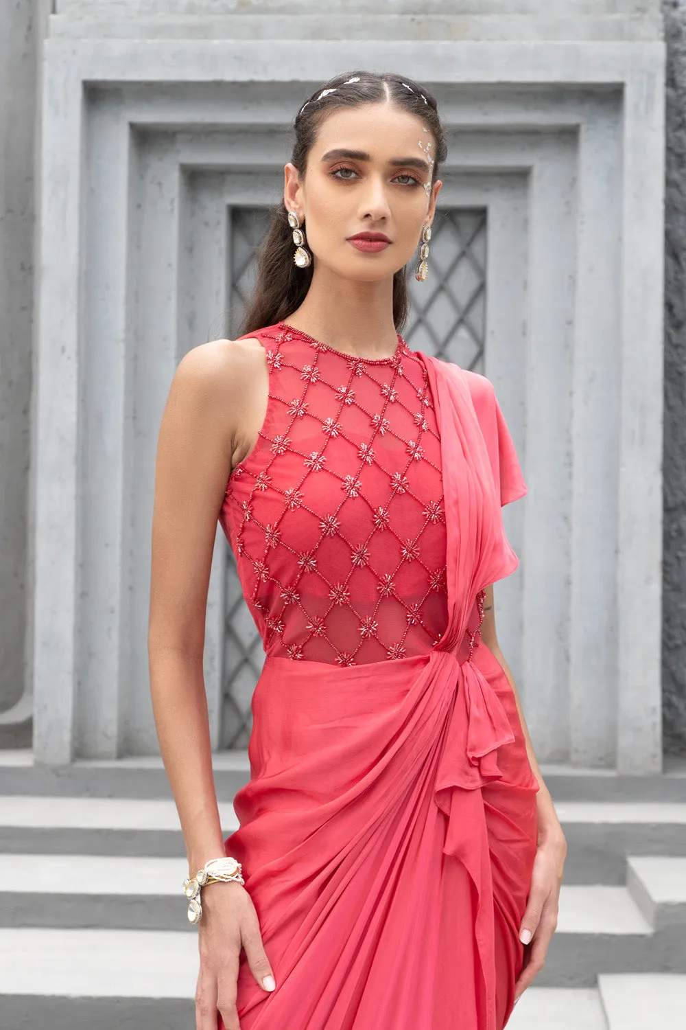 Raspberry Embroidered Gown