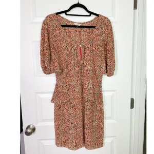 Rebecca Taylor Romantic Ditsy Floral 100% Silk Zip Front Peplum Mini Dress