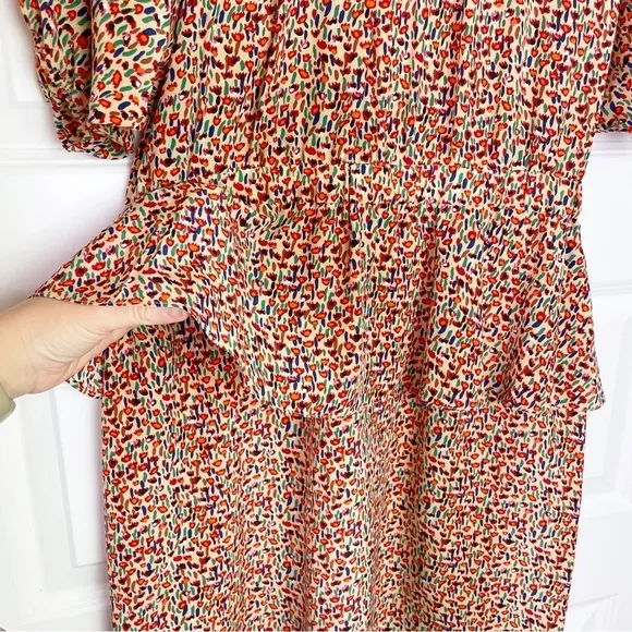 Rebecca Taylor Romantic Ditsy Floral 100% Silk Zip Front Peplum Mini Dress
