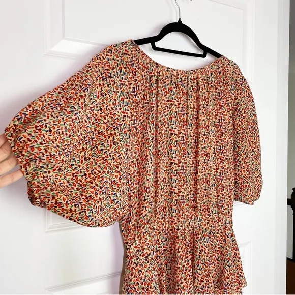 Rebecca Taylor Romantic Ditsy Floral 100% Silk Zip Front Peplum Mini Dress