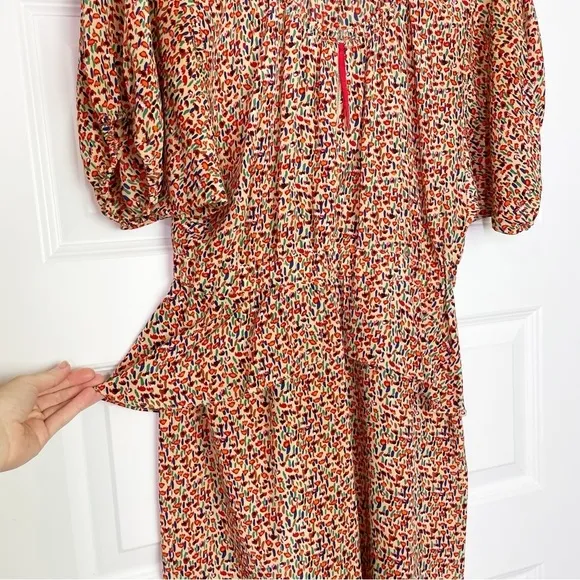 Rebecca Taylor Romantic Ditsy Floral 100% Silk Zip Front Peplum Mini Dress