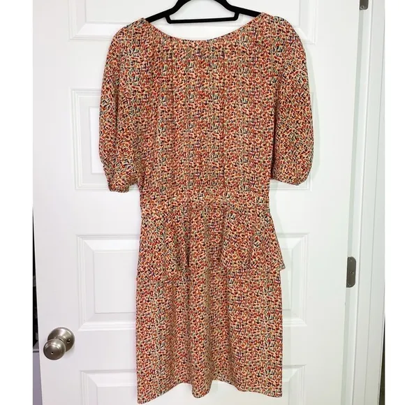 Rebecca Taylor Romantic Ditsy Floral 100% Silk Zip Front Peplum Mini Dress