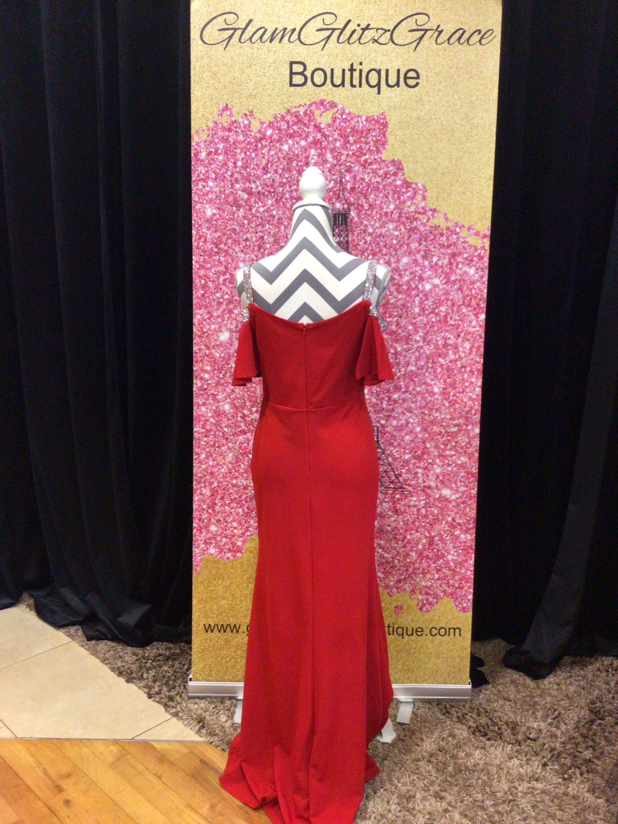 Red Drop Shoulder Sequin Straps Dress With Slit