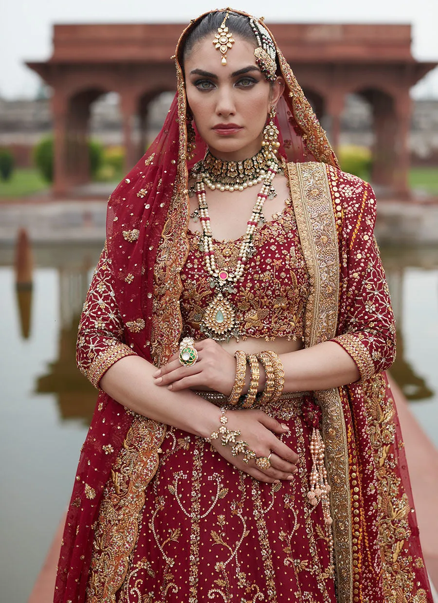 Red Golden Lehenga Choli for Pakistani Bridal Wear