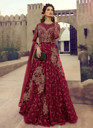 Red Heavy Embroidered Gown Style Anarkali Suit
