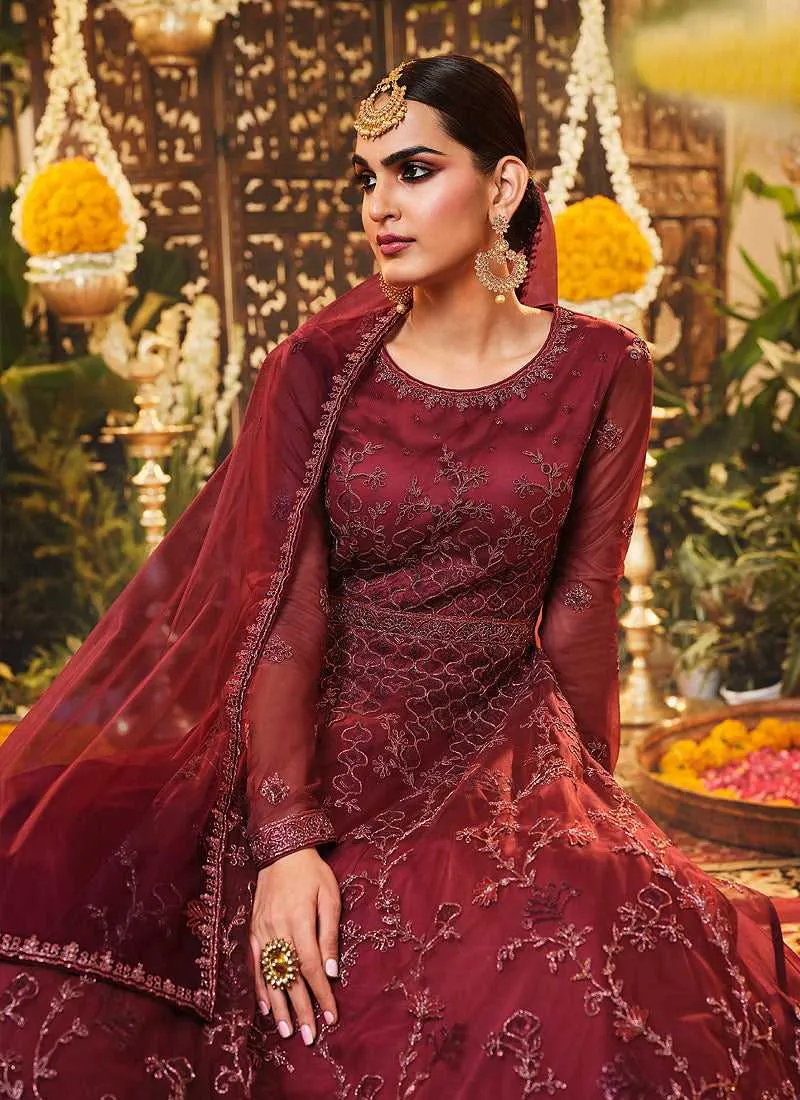 Red Heavy Embroidered Kalidar Anarkali
