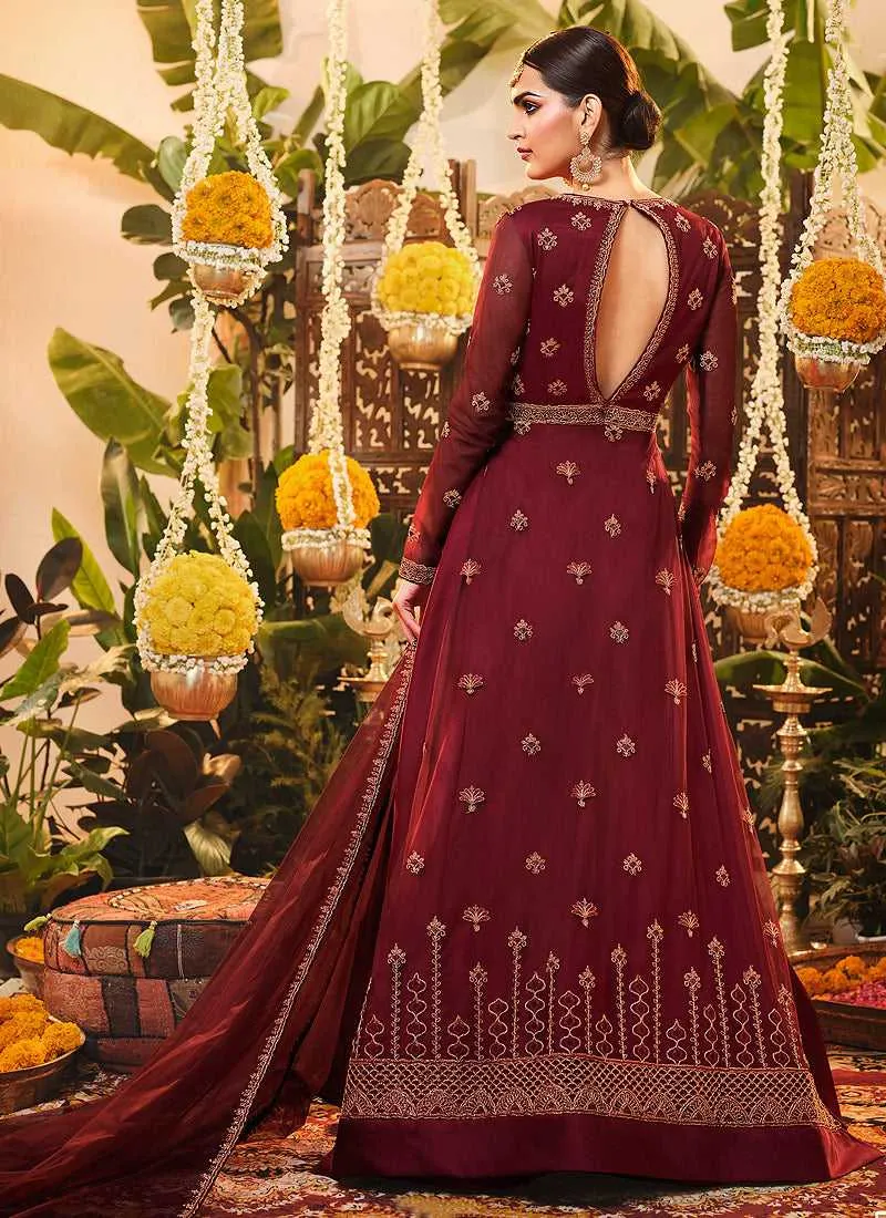 Red Heavy Embroidered Kalidar Anarkali