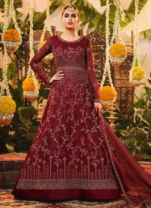 Red Heavy Embroidered Kalidar Anarkali