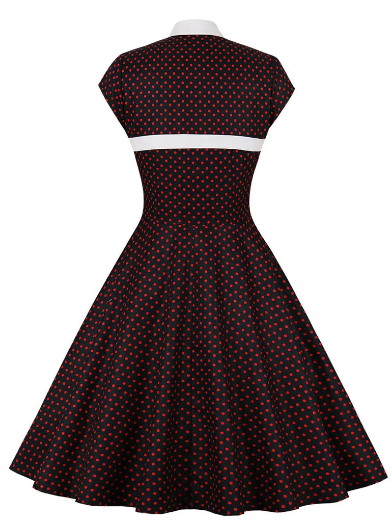 Red Polka Dots Fake Two Piece Shawl 1950S Swing Dress
