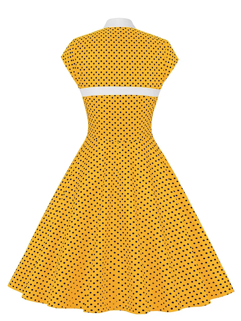 Red Polka Dots Fake Two Piece Shawl 1950S Swing Dress