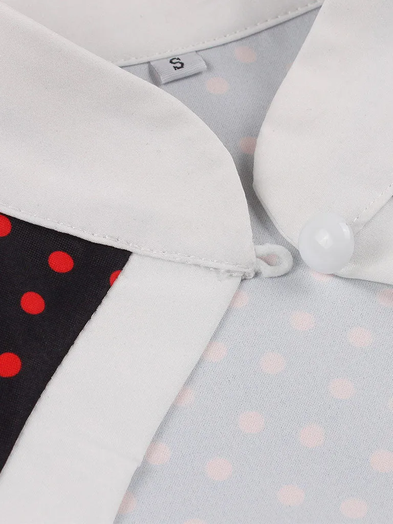 Red Polka Dots Fake Two Piece Shawl 1950S Swing Dress