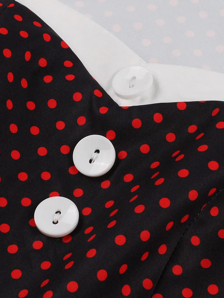 Red Polka Dots Fake Two Piece Shawl 1950S Swing Dress