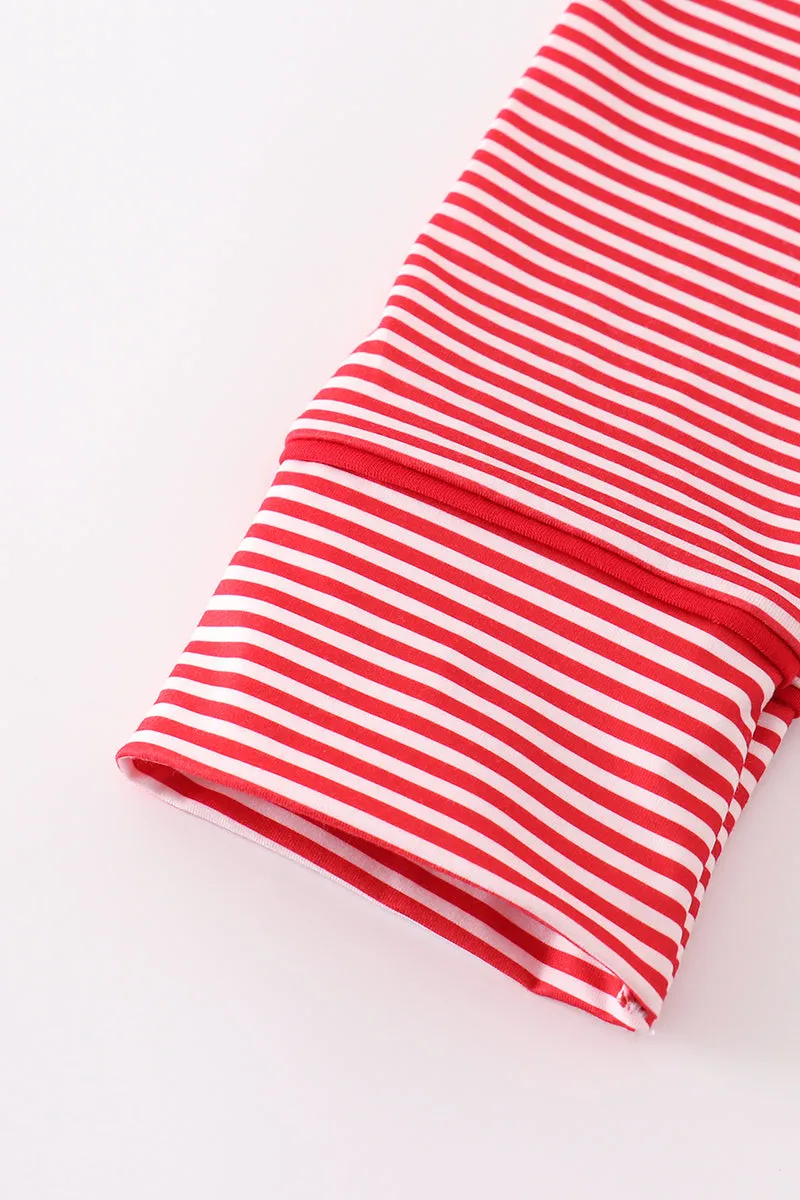 Red Stripe Christmas Santa Claus Embroidery Women Gown