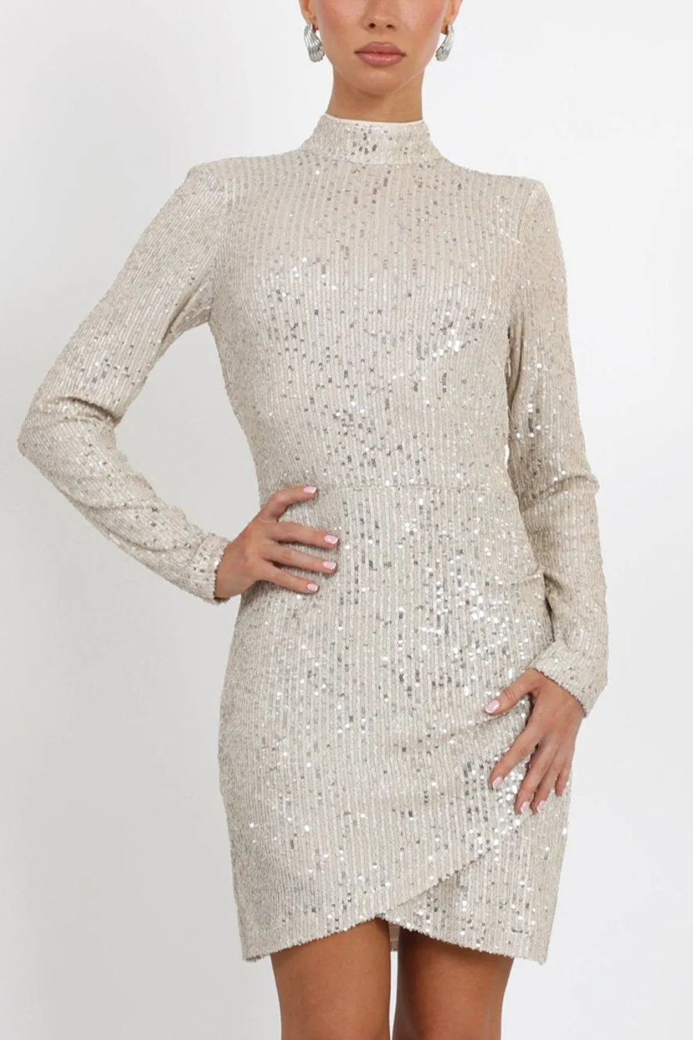 Riina Sequins Mock Neck Mini Dress