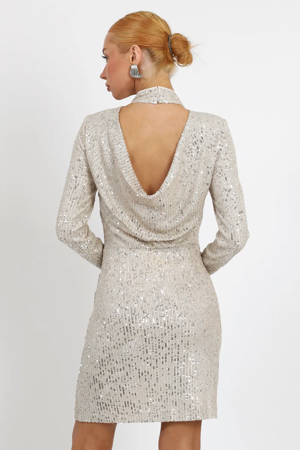 Riina Sequins Mock Neck Mini Dress