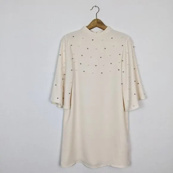River Island Pearl Embellished Flare Sleeve Mini Dress