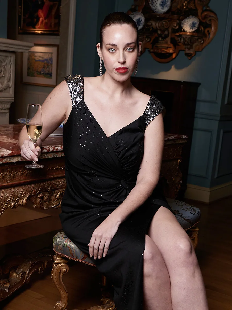 Robe de soirée élégante à paillettes et col en V