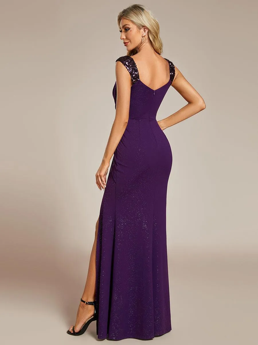 Robe de soirée élégante à paillettes et col en V