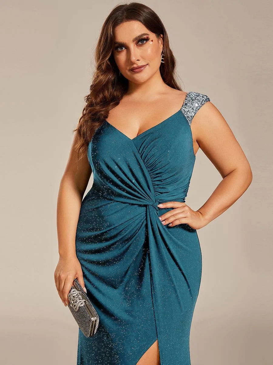 Robe de soirée élégante à paillettes et col en V