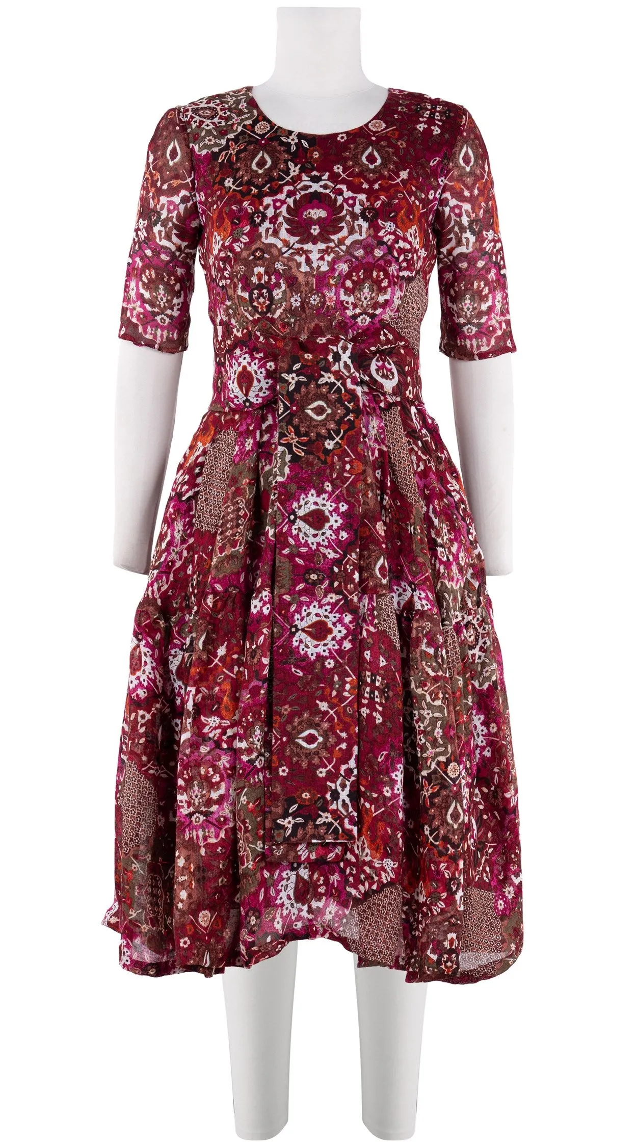 Rose Dress Crew Neck 1/2 Sleeve Long Length Linen (Casper Wallpaper Bright)