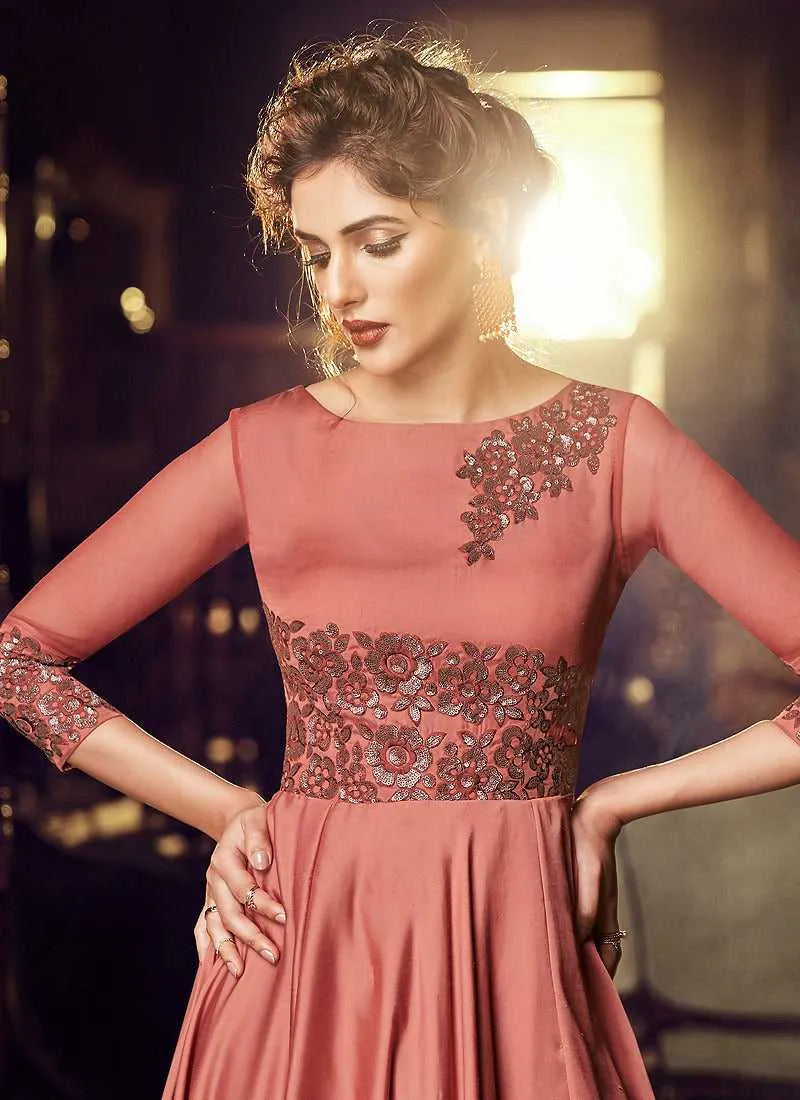 Rose Gold Embroidered Anarkali Style Gown