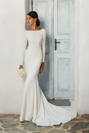 Roycebridal Elegant White Stain Mermaid Wedding Dresses Long Sleeves Bridal Gown 2025