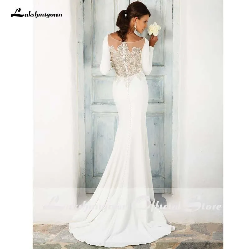 Roycebridal Elegant White Stain Mermaid Wedding Dresses Long Sleeves Bridal Gown 2025