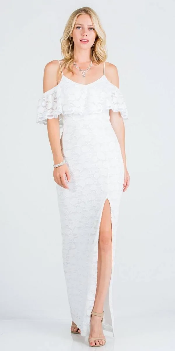 Ruffled Cold-Shoulder Long Formal Dress with Slit