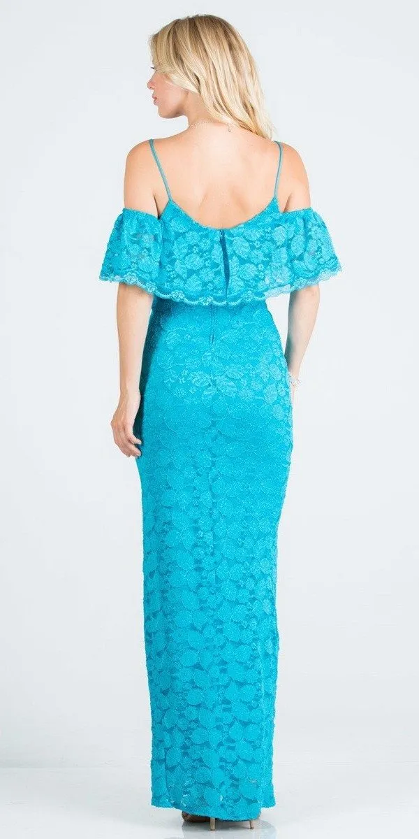 Ruffled Cold-Shoulder Long Formal Dress with Slit