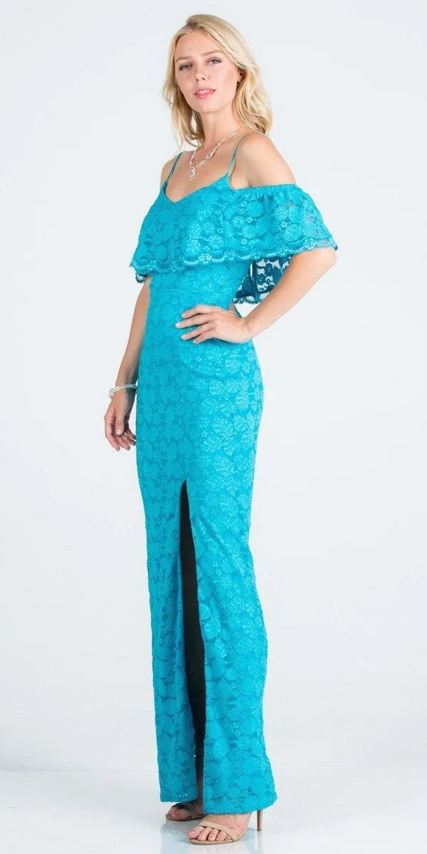 Ruffled Cold-Shoulder Long Formal Dress with Slit