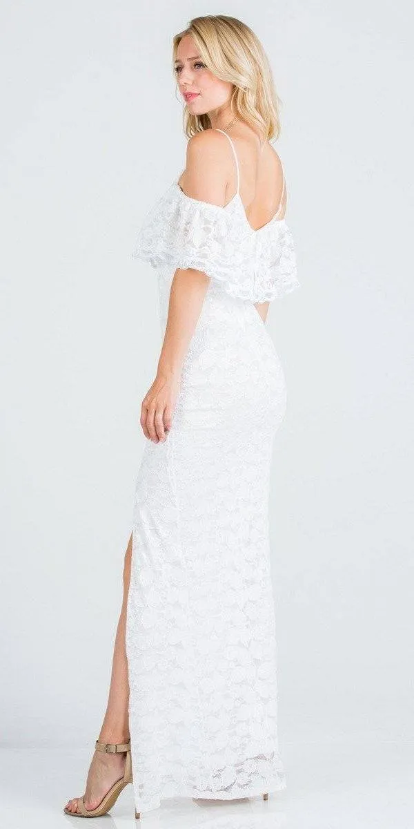 Ruffled Cold-Shoulder Long Formal Dress with Slit