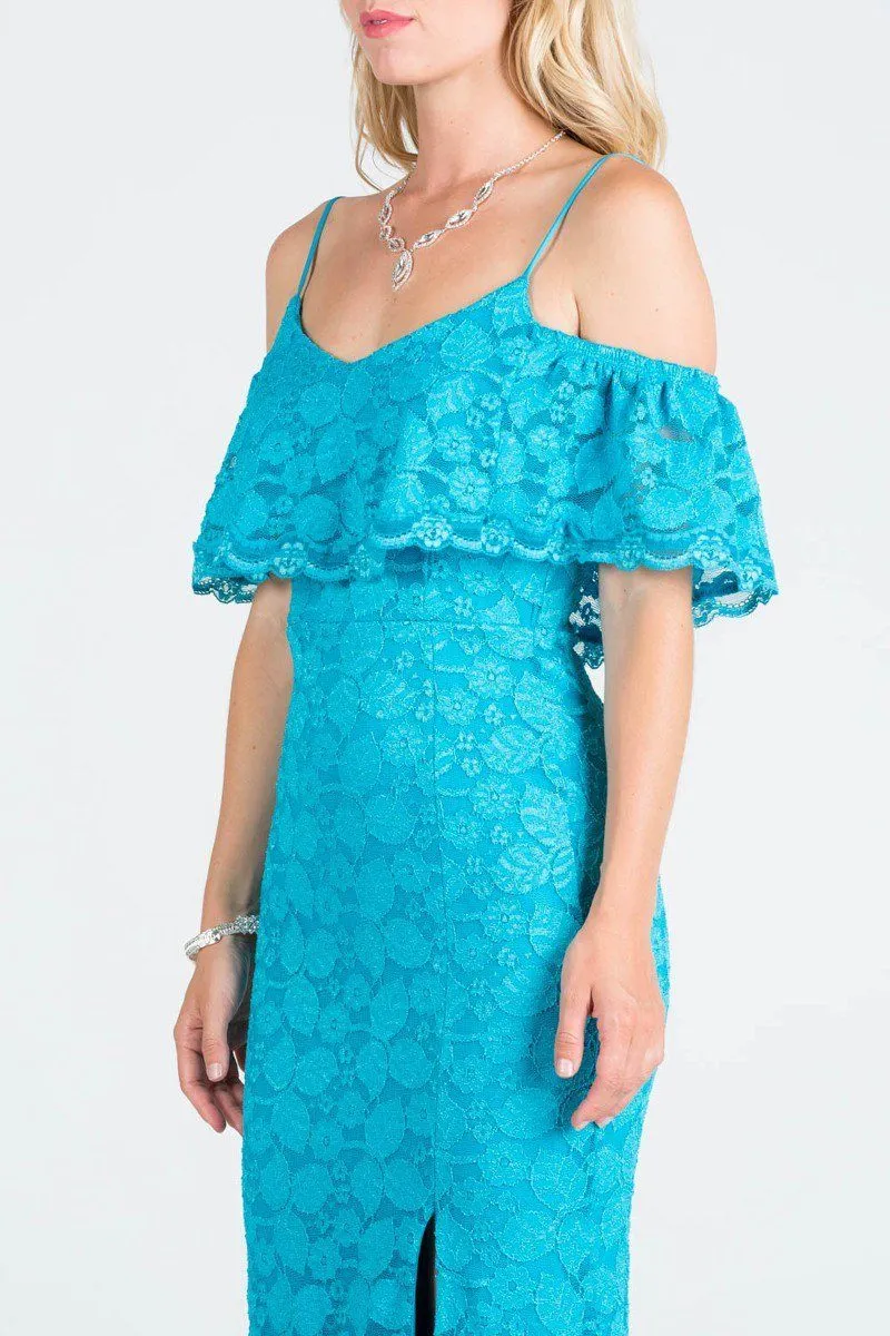 Ruffled Cold-Shoulder Long Formal Dress with Slit