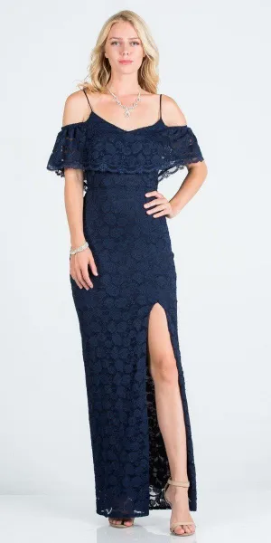 Ruffled Cold-Shoulder Long Formal Dress with Slit