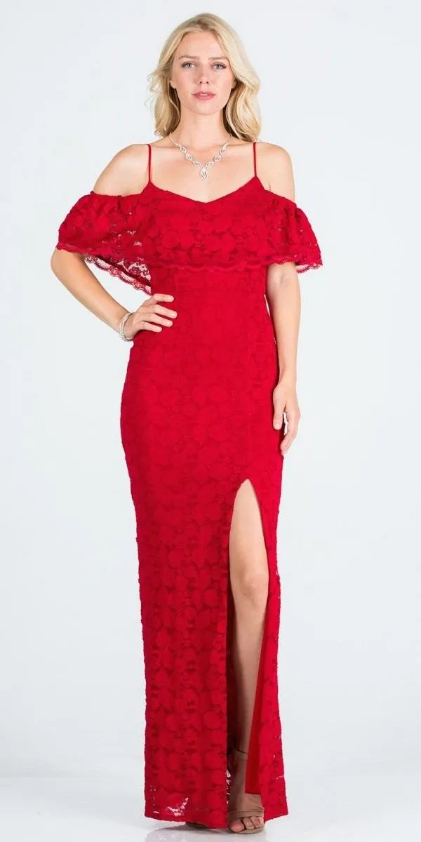 Ruffled Cold-Shoulder Long Formal Dress with Slit