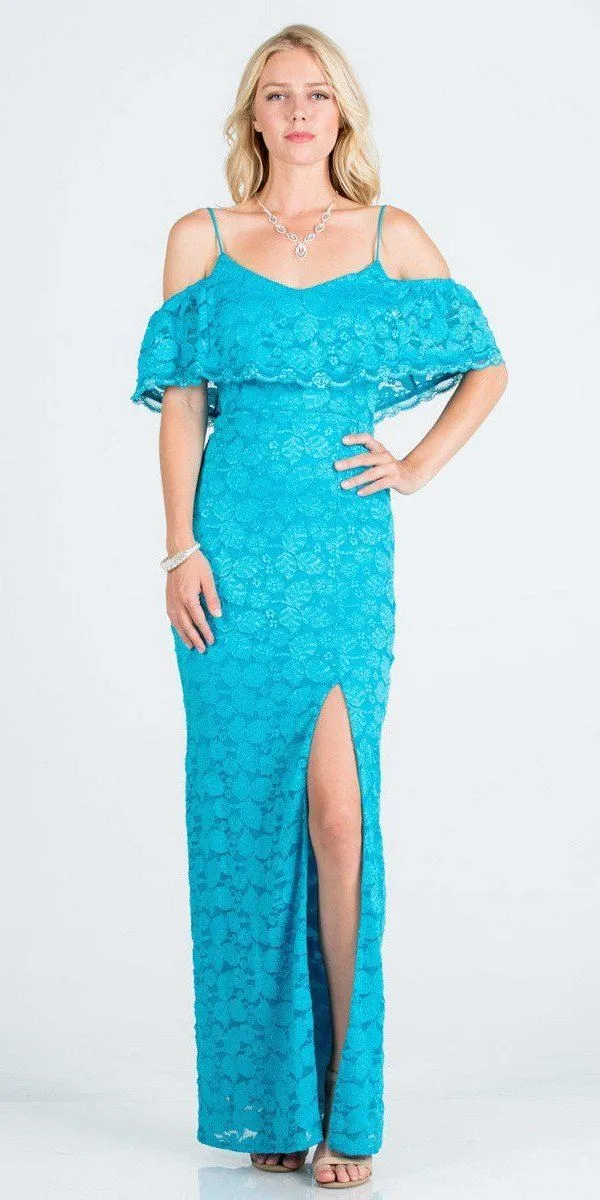 Ruffled Cold-Shoulder Long Formal Dress with Slit