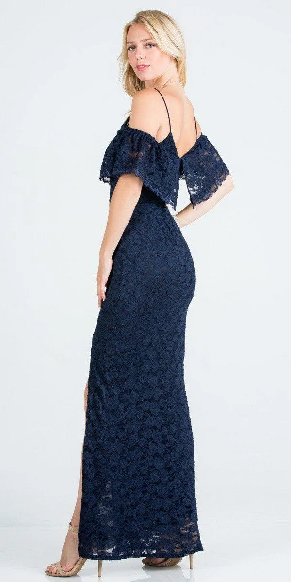 Ruffled Cold-Shoulder Long Formal Dress with Slit