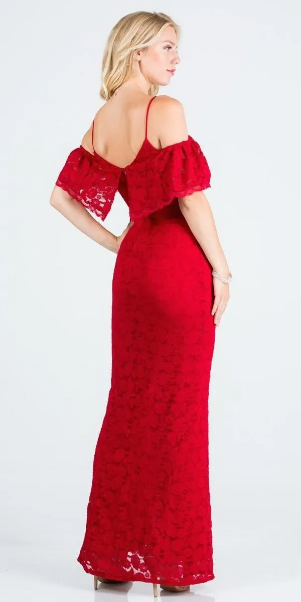 Ruffled Cold-Shoulder Long Formal Dress with Slit