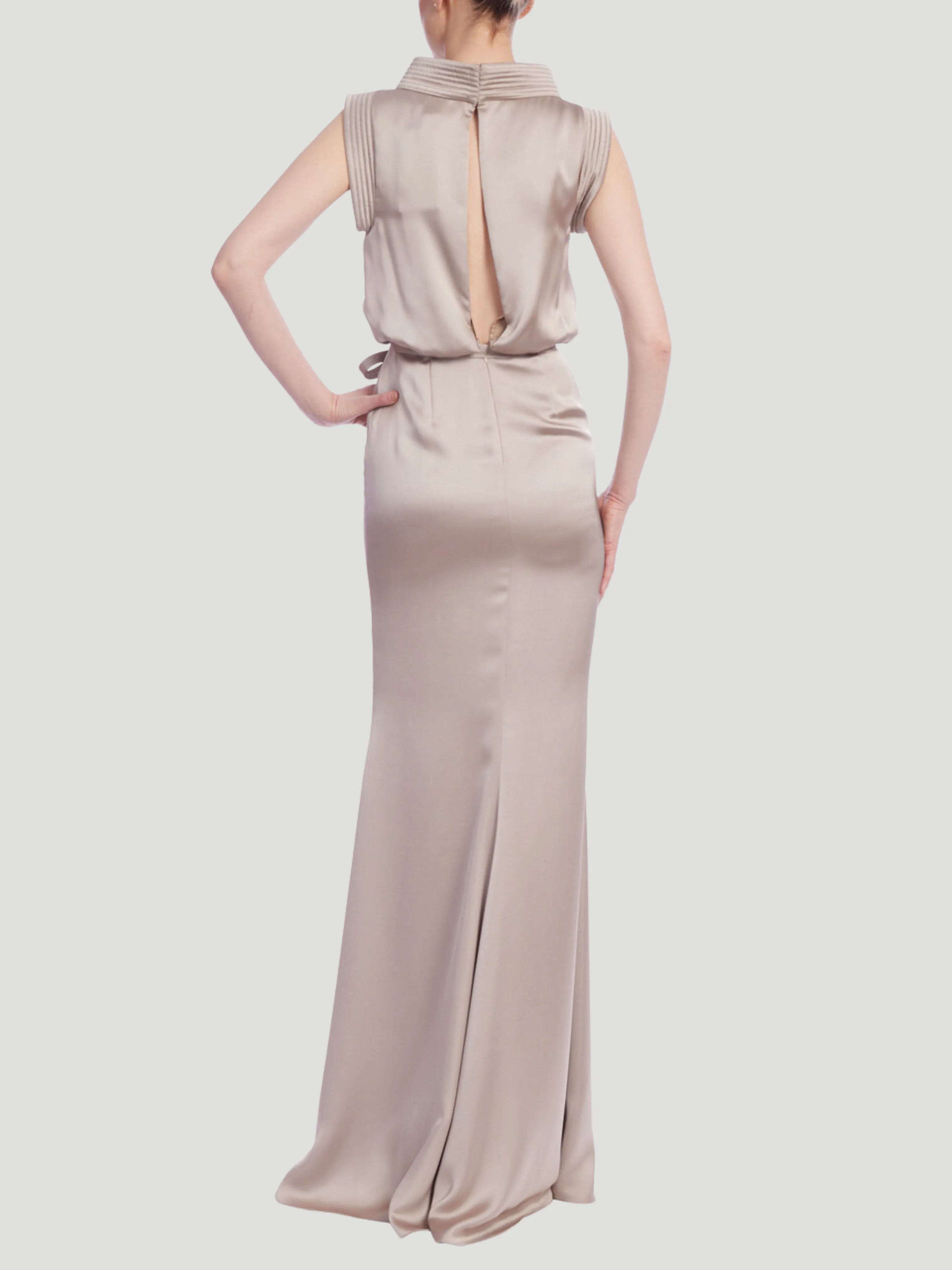 Satin Boat Neck Gown in Gold