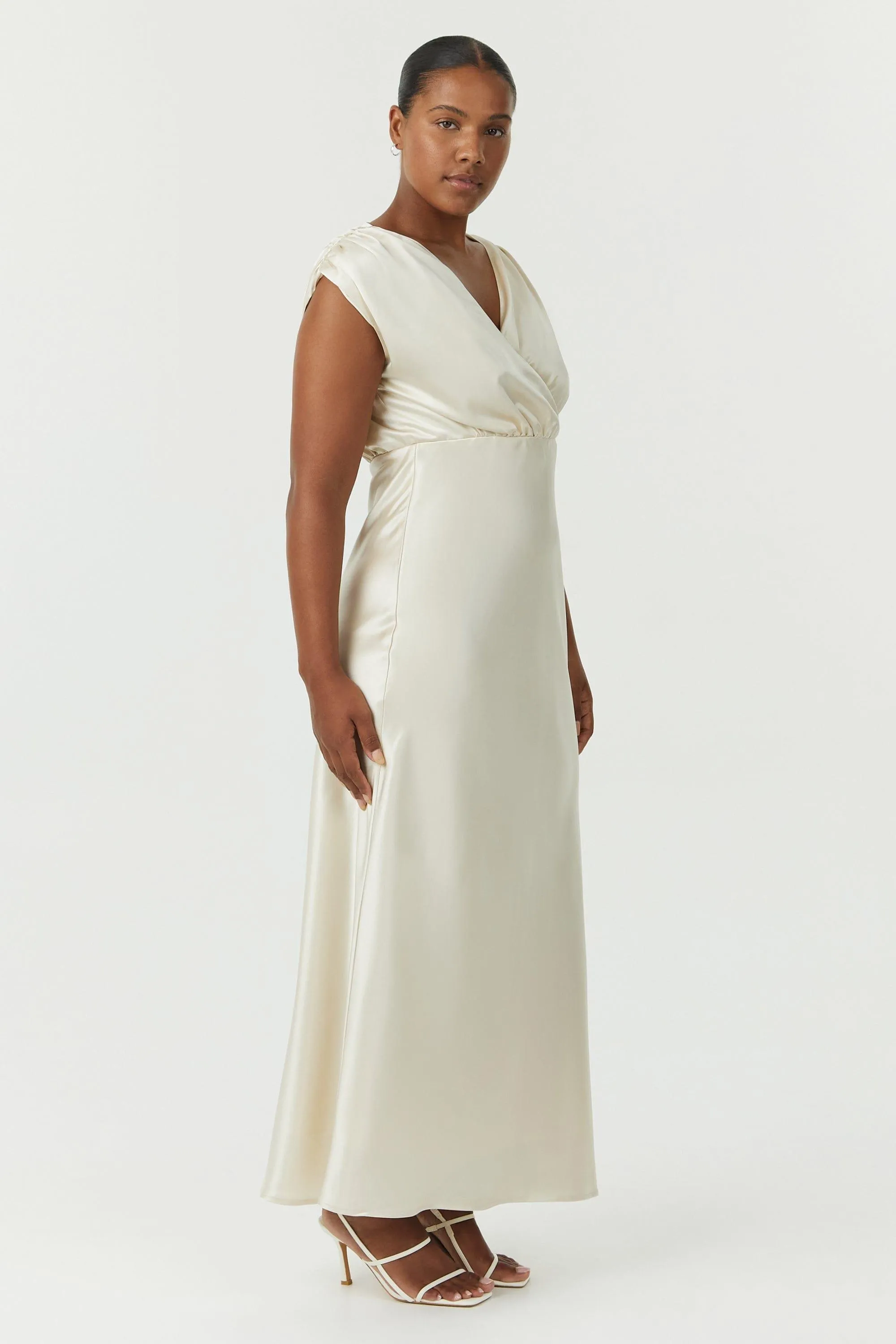 SATIN CROSS OVER GATHER DRESS | BUTTERCREAM