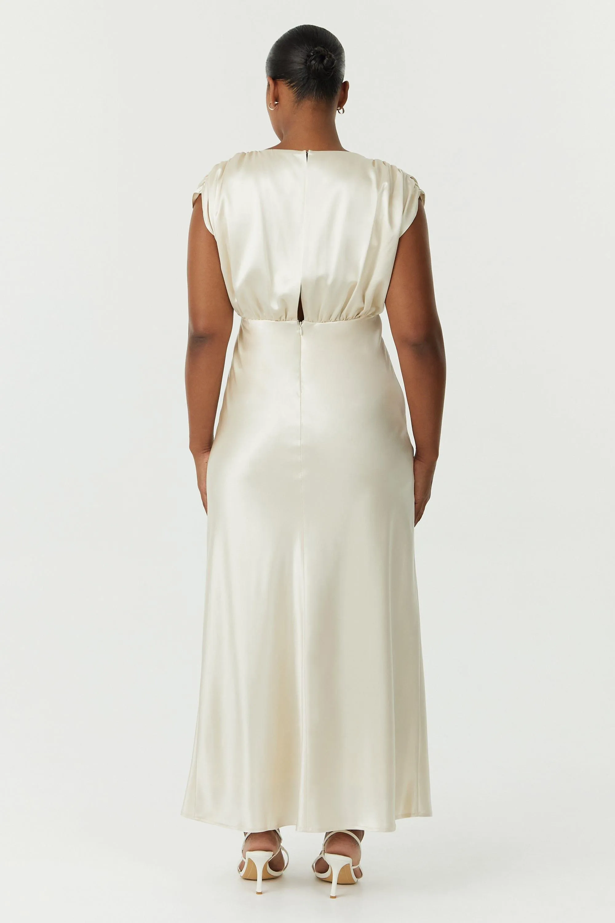 SATIN CROSS OVER GATHER DRESS | BUTTERCREAM