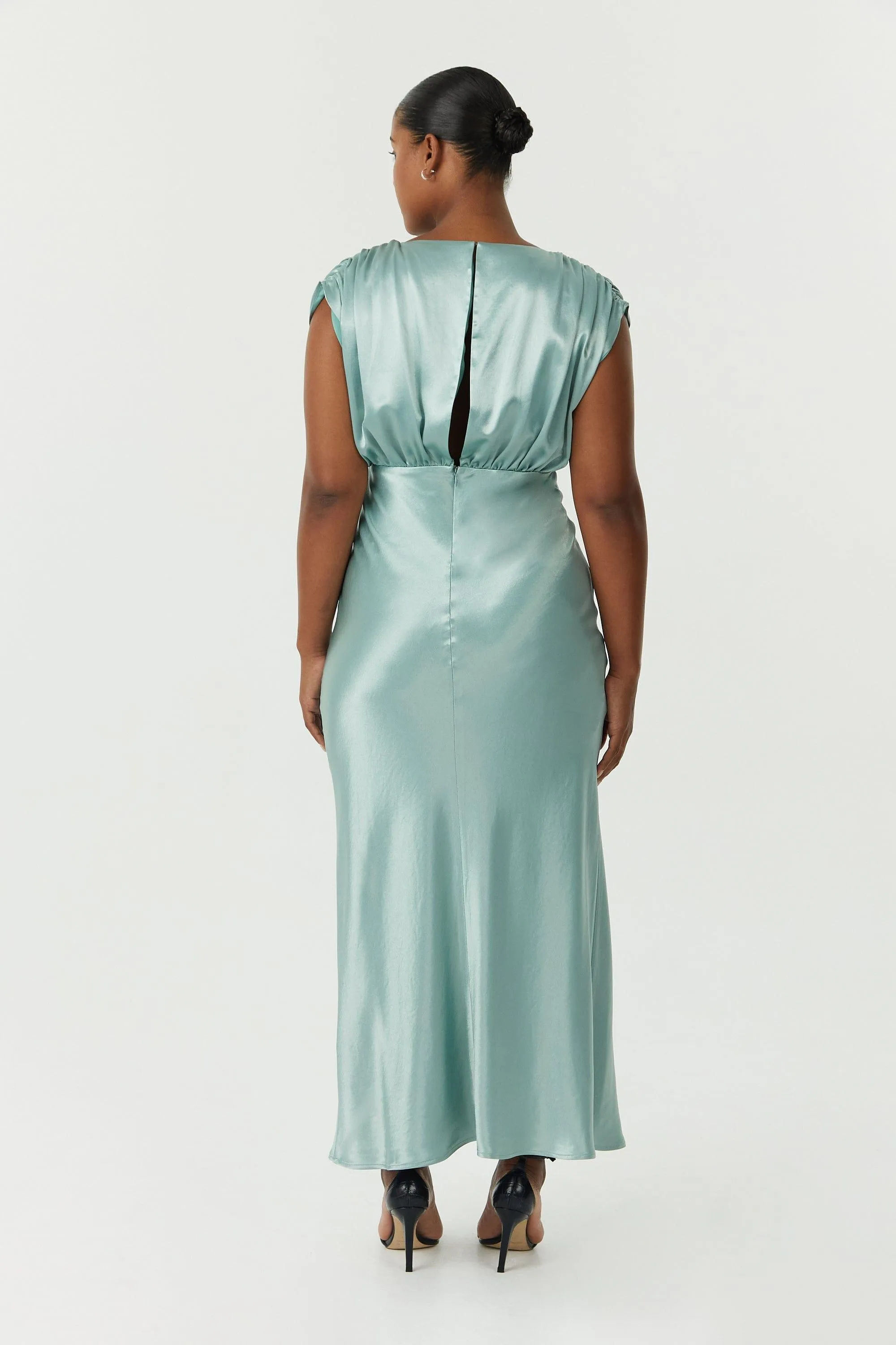 SATIN CROSS OVER GATHER DRESS | WAVE