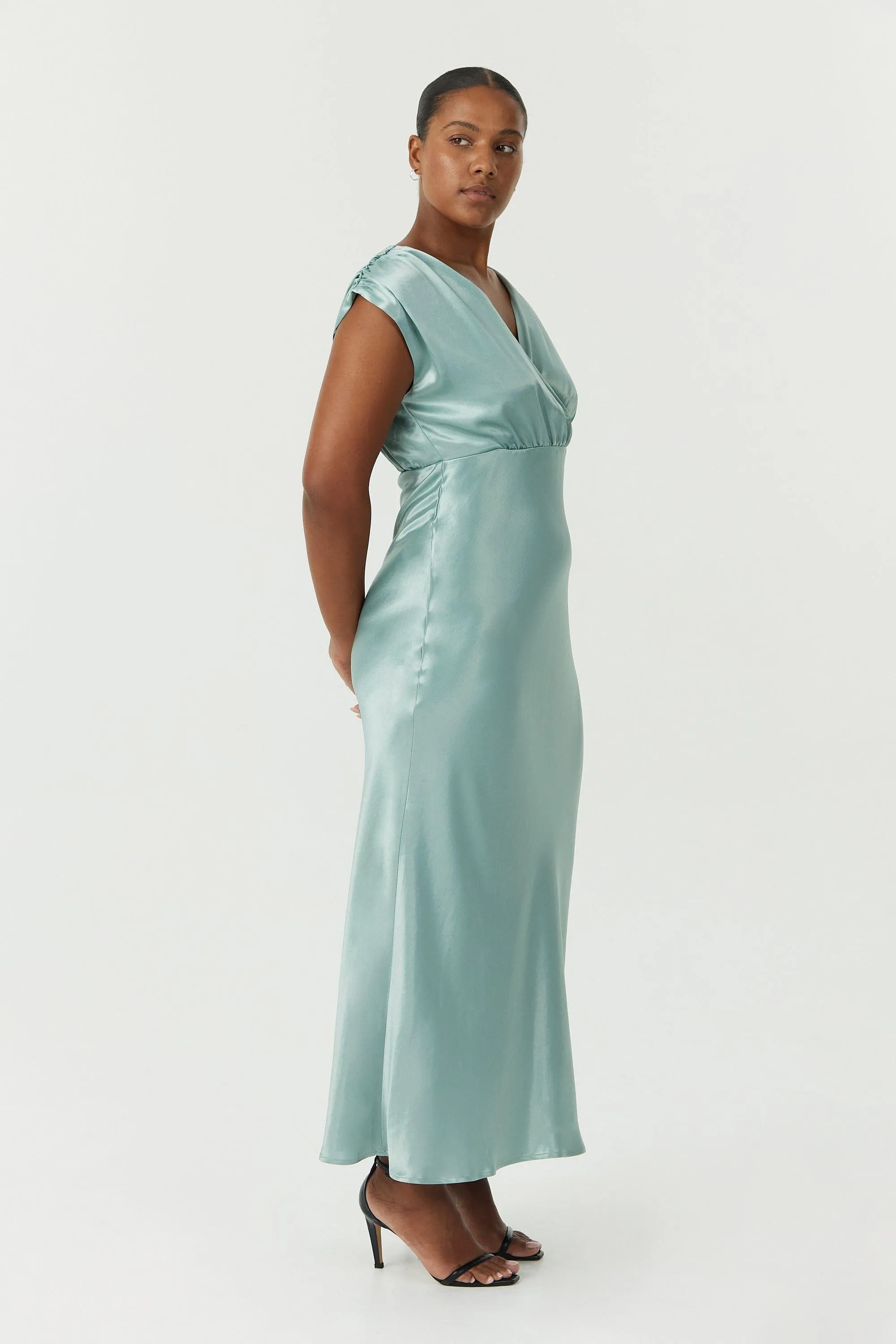 SATIN CROSS OVER GATHER DRESS | WAVE