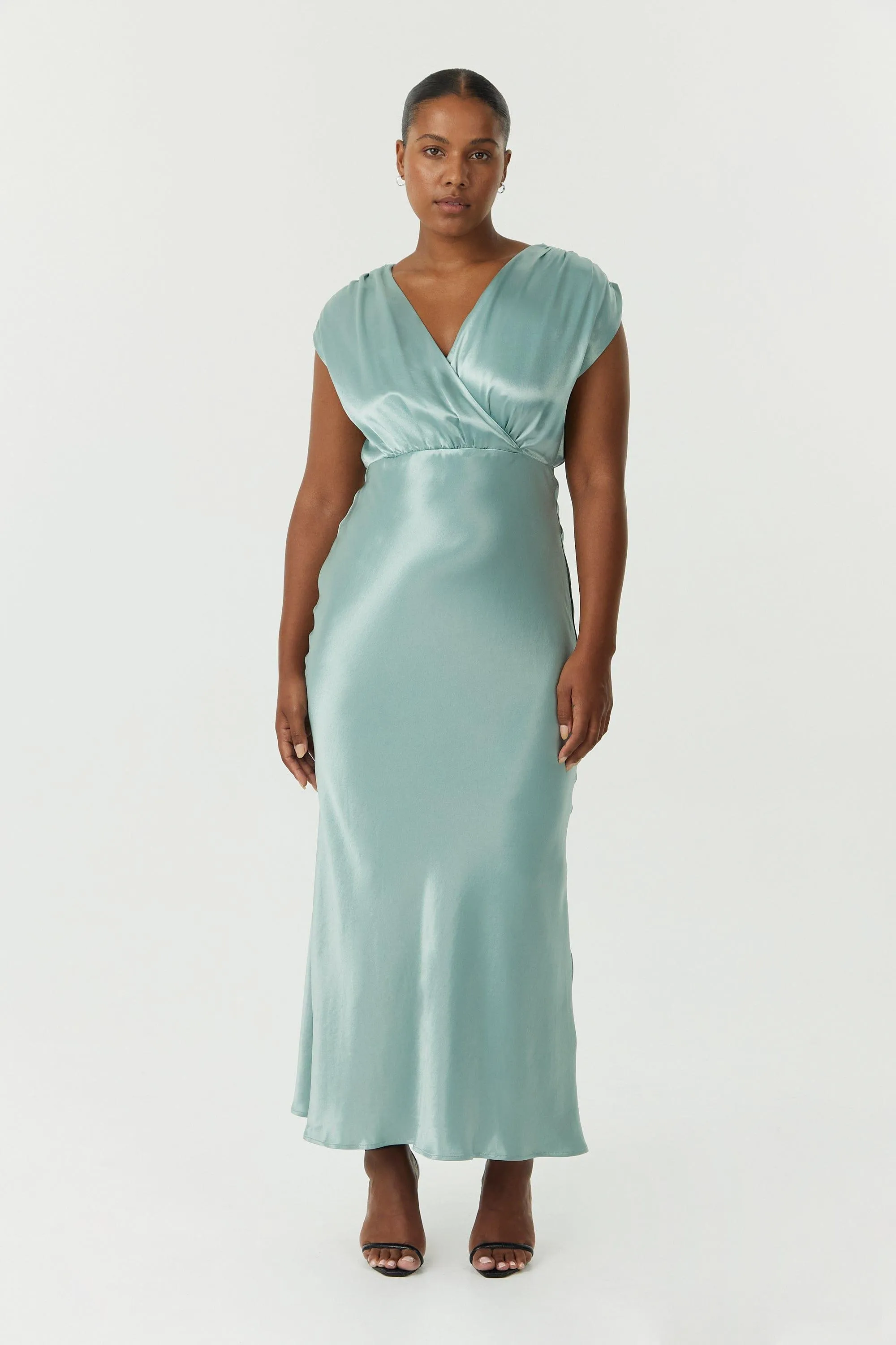 SATIN CROSS OVER GATHER DRESS | WAVE