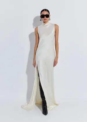 Satin Drape Neck Sleeveless Gown