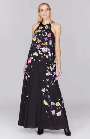 Scattered Blossom Long Trapeze Gown w/ Ties